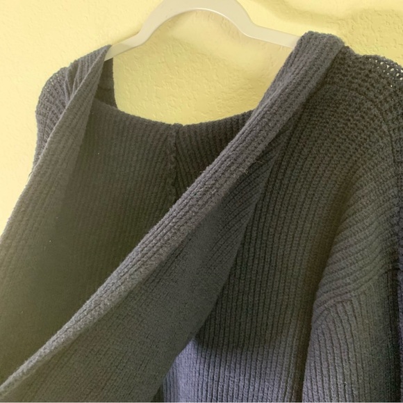 Anthropologie Womens navy stitched chunky knit v neck hooded sweatshirt M - Picture 9 of 9